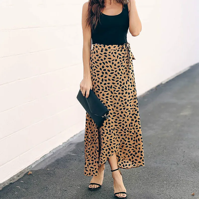

Polka Dot Print Maxi Skirt Women Fashion 2019 Summer Ladies White Black Split High Waist A-line Sun Long Skirt Female