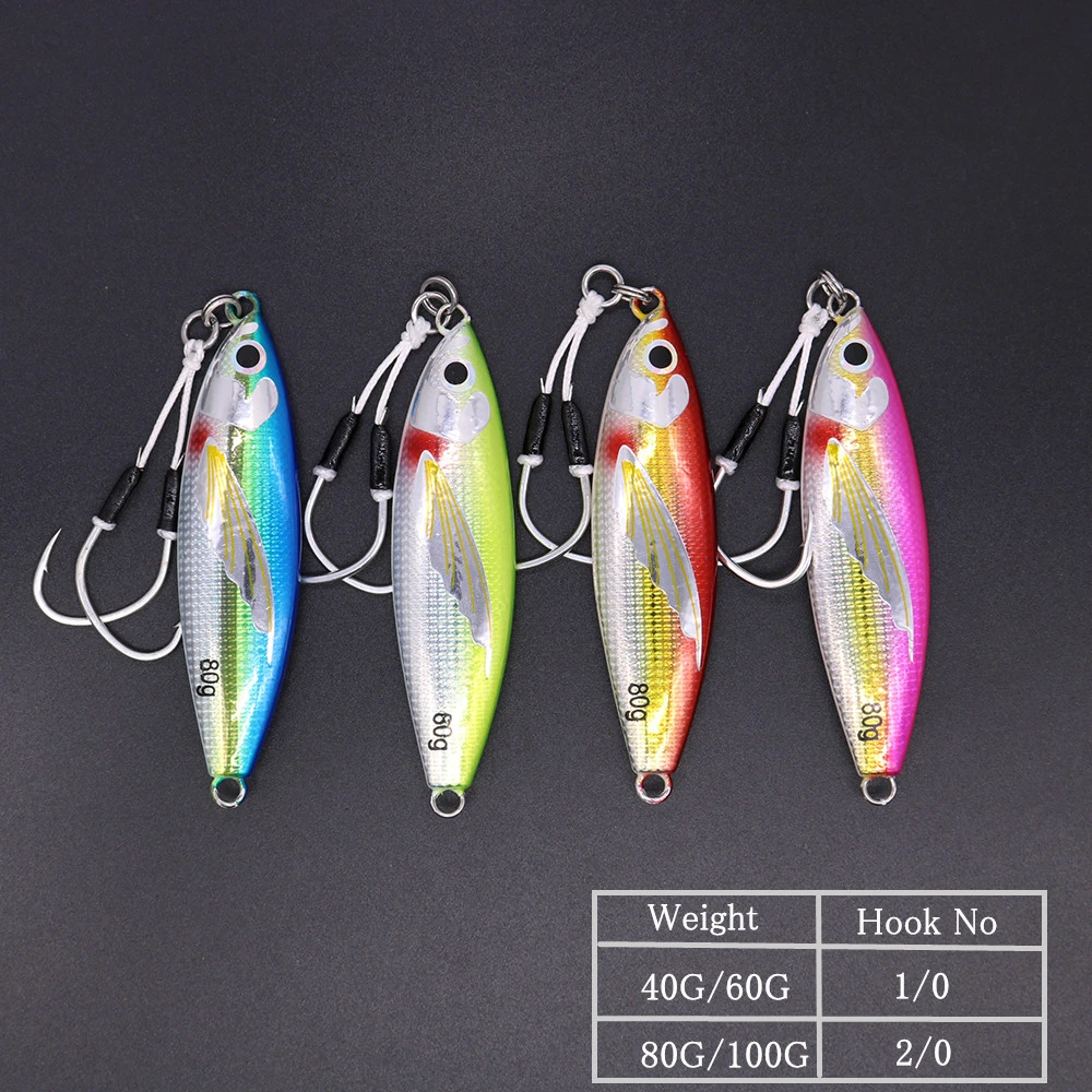 Castfun 40g 60g 80g 100g 4pc Lot Sea Fishing Lures Glow Slow Jigging Casting Jig Metal Jig With Fishing Hook Artificial Baits Fishing Lures Aliexpress