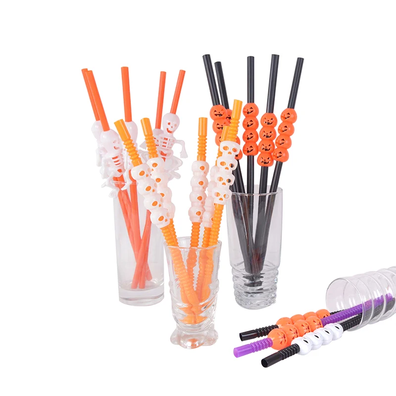 5pcs Halloween Disposable Party Straws Skull Pumpkin Ghost Drinking Straws Holiday Bar Home Party Supplies Halloween Decoration