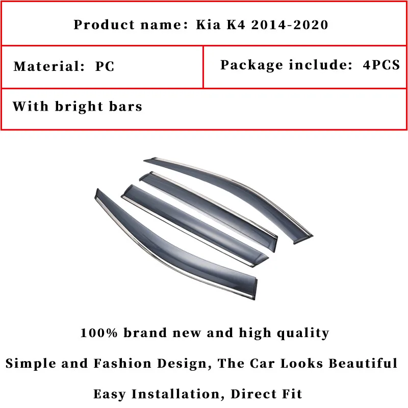 Car Window Rain Shield Visor Guards Protector Sun Wind Deflector Awning Shade Cover For Kia K4 2014-2020 Car Accessories