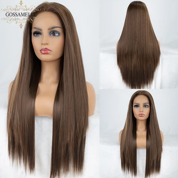 

Gossamelle Brown Lace Front Wig Long Straight Synthetic Wigs For Women High Temperature Fiber