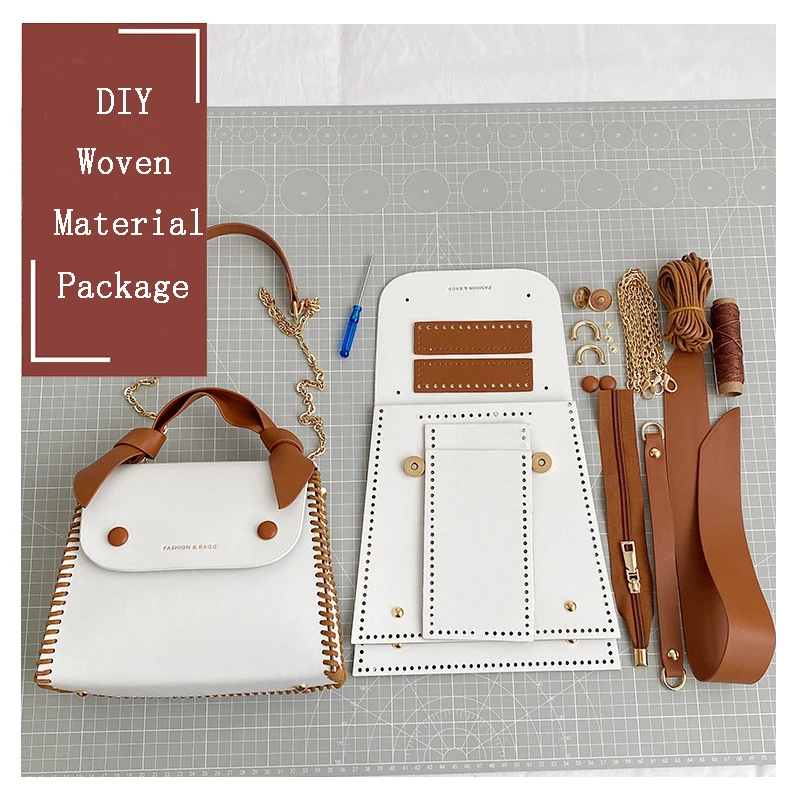 Retro Handmade Hand Stitching Handle Shoulder Women Material Bag Accessories PU Leather Messenger DIY Bag Woven Set