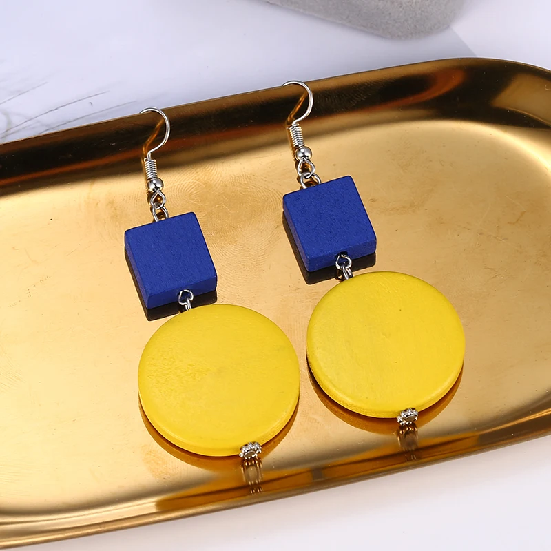 Корейские ручные деревянные висячие серьги для женщин 2019 модная Длинная