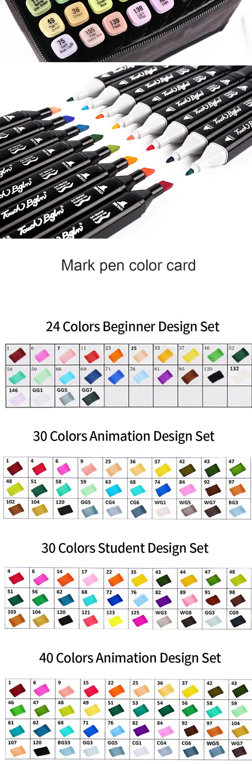 Маркер набор кистей 30 цветов ручной разноцветный дизайн аниме ученик выделенный жирной маркеры цвет s черный стержень начинающих художественные принадлежности