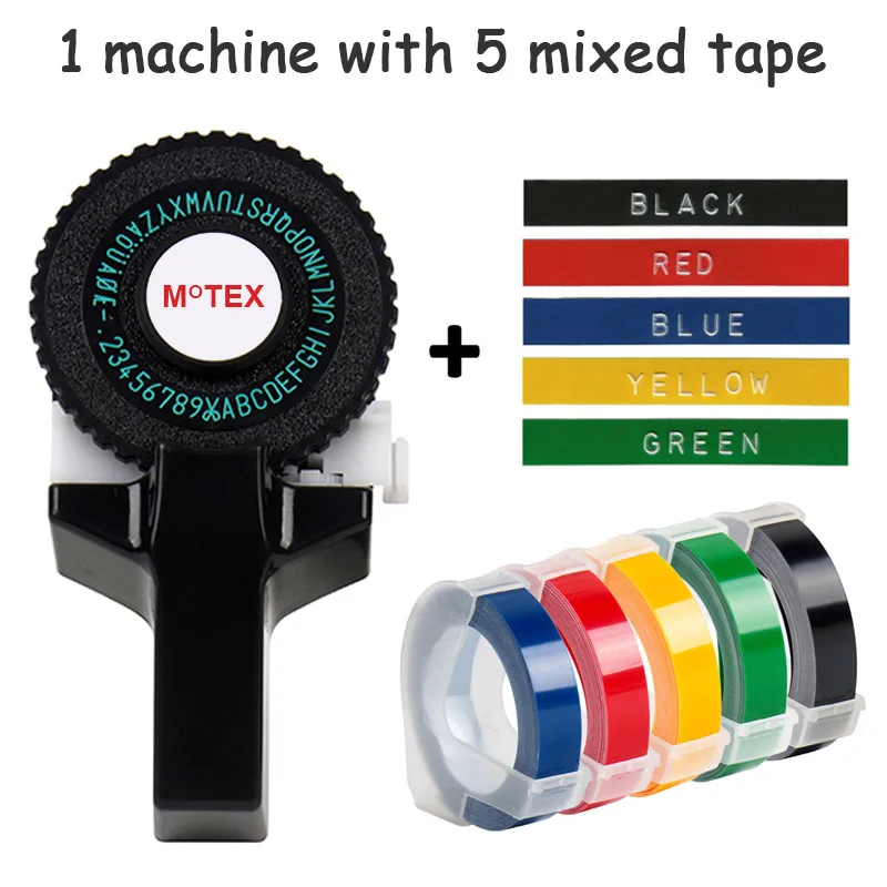 Черный цвет MoTex E101 принтер мини DIY Ручная Совместимость для dymo 3D тиснение ручная лента ручная машинка надпись машина - Цвет: machine add 5 mixed