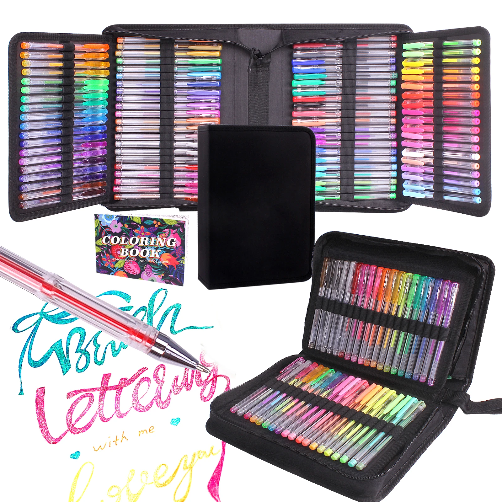 Bolígrafo de Gel con 1 libro colores en Estuche De Viaje para adultos, bolígrafos de Gel de 120 colores para colorear artesanías de dibujo y recortes|Bolígrafos publicitarios| - AliExpress