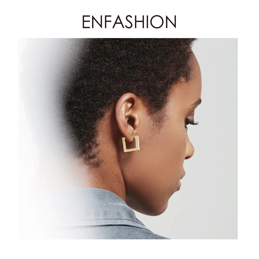 ENFASHION, квадратные серьги-кольца с кристаллами для женщин, золотой цвет, геометрический циркон, маленькие обручи, серьги, модное ювелирное изделие Aros EC191049