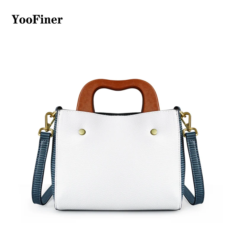 

YooFiner Simple Retro PU Leather Bag Female Multicolor Shoulder Messenger Bags Vintage Wood Clip Handle Bags Crossbody Bags