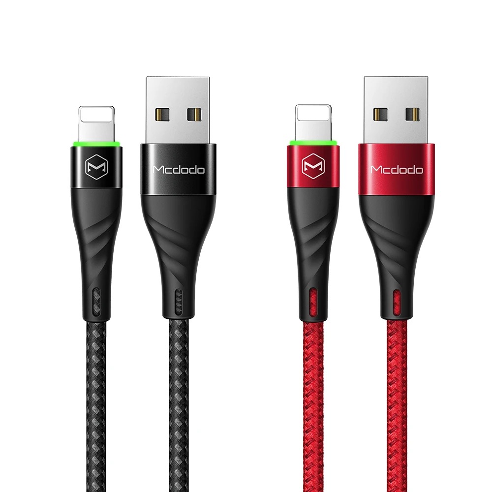 Mcdodo для USB защитный кабель 1 м 2 м Led легкое Зарядное устройство USB кабель для iPhone xs max xr 8 7 6s plus кабель для IPad Быстрая зарядка данных
