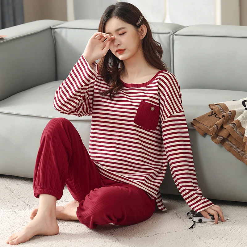 red and black plaid pajama pants Autumn Men Pajamas Patchwork Long Sleeve Male Pajama Set Men Pure Full Cotton Pajamas For Women Sleepwear Suit Couple Homewear white pajama pants Men's Sleep & Lounge