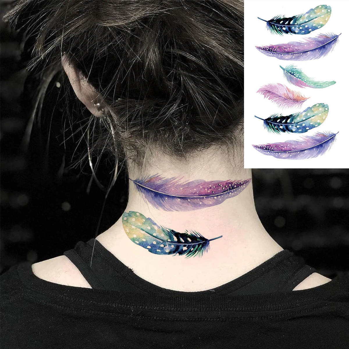 Tatouage Aile D ange Nuque Femme Faux Tatouages Temporaires Pour Femmes Adultes, Fleur Aquarelle, Ailes D' ange, Papillon, Plume, À La Mode, Lavables - Temporaire Tatouages -  AliExpress