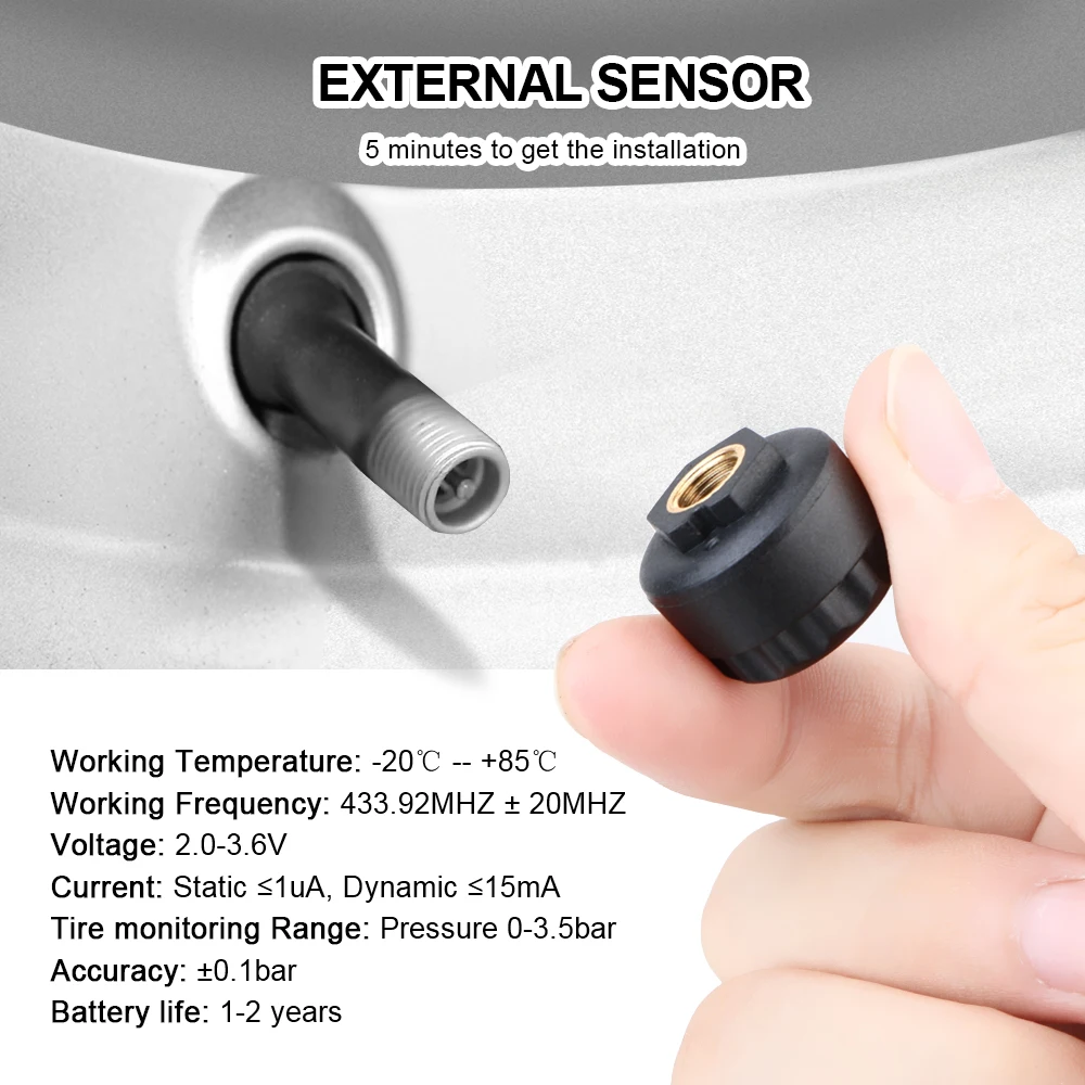 타이어 압력 모니터링 시스템, 범용 태양광 TPMS, 자동차 액세서리, 디지털 LCD 디스플레이, 4 개의 외부 센서