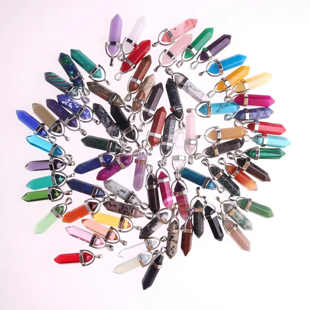 100pcs Fashion Women Jewellry Hexagonal Column Bullet Pendants Natural Stone Quartz Crystal Pendant Necklace For Jewelry Making 2