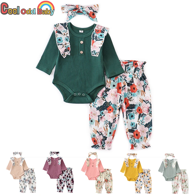 vintage Baby Clothing Set Newborn Baby Girl Clothes Sets Fashion Infant Outfit Floral Ruffles Romper Top Pants Headband 3Pcs For New Born Toddler Clothing baby dress and set