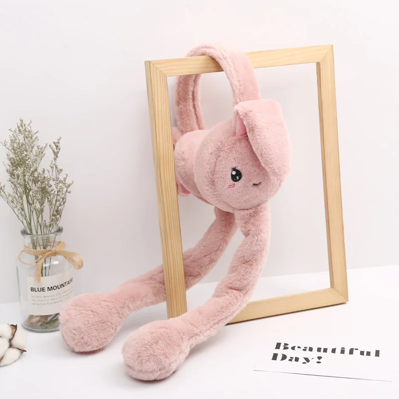 dark pink Зимние Детские женские Искусственные ушные вкладыши для девочек забавные плюшевые животные кролик ухо шапочка кролик с подушкой безопасности прыжки уха подвижный подарок наушники - Цвет: dark pink