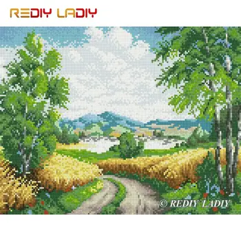 

High Quality Diamond Painting Country Road Full Round Diamond Embroidery Beaded Cross Stitch Pixel Mosaic Pattern Home Decor