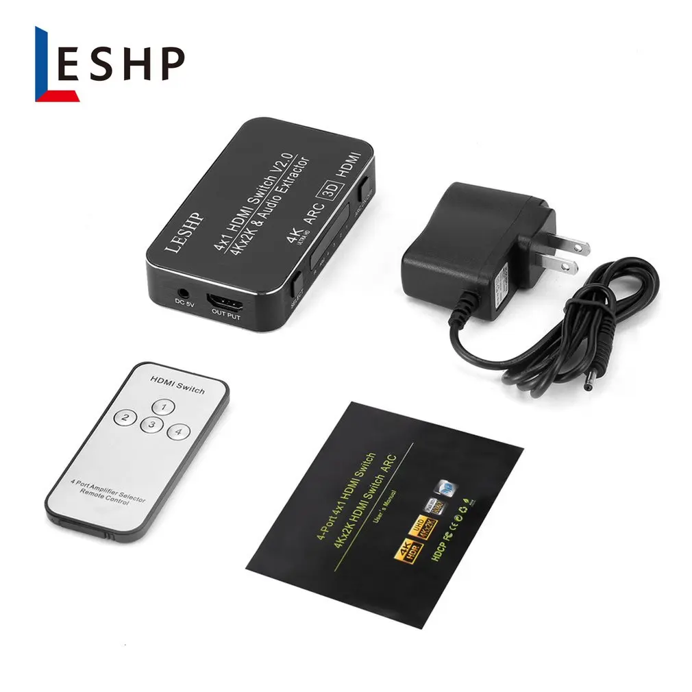 LESHP 4-портовый 4x1 мультимедийный интерфейс высокой четкости HDMI переключатель V2.0 4K x 2K ARC Full HD 1080P Sup порт s MHL светодиодный индикатор