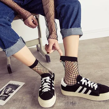 

Streetwear Breathable Casual Fishnet Socks Women White Black Sexy Hollow Nets Ladies Sweet Mesh Lace Socks Ankle-High