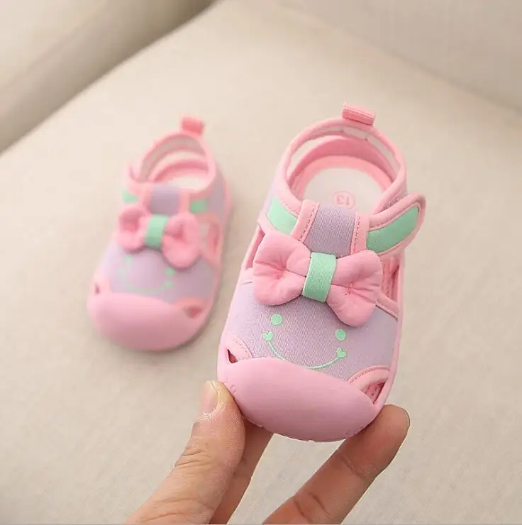 pink bow Летние новые детские сандалии Спайдермен анти-удар мягкая кожа ребенок чистый хлопок обувь дети мальчики пляжные туфли для девочек - Цвет: pink bow