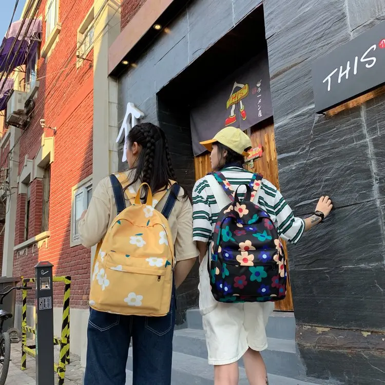 Высокого качества в стиле Harajuku школьный женский рюкзак на плечо модная нейлоновая сумка на молнии Женская Цветочная печать школьные сумки для ноутбука