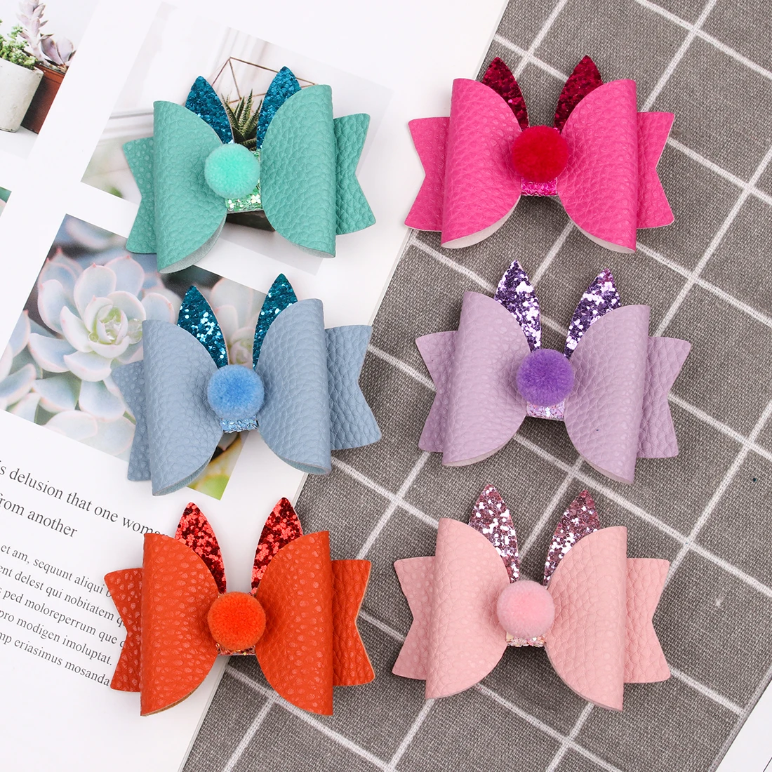 1 шт. заколки для волос с кроличьими помпонами и бантиками девочек детей женщин 3