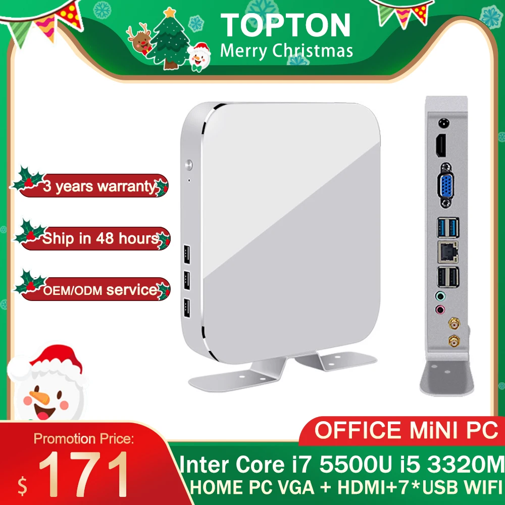 Дешевый офисный мини-ПК Topton Intel Core i7 5500U i5 3320M Windows 10 школьный ПК для студентов