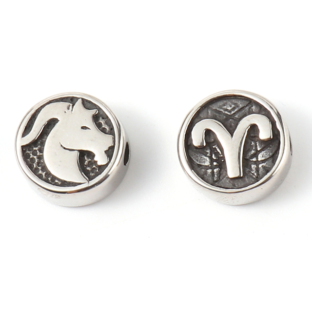 Of Zodiac Constellations Beads Gunmetal Stainless Steel Beads For Jewelry Making Round Taurus Pattern Beads 10mm Dia