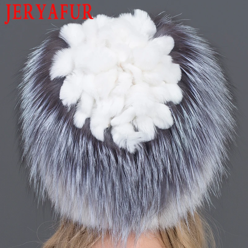 JERYAFUR Женская зимняя норковая меховая вязаная шапка из натуральной норки, меховые шапки из серебра лисы, женские русские теплые шапки, лучшая женская меховая шапка