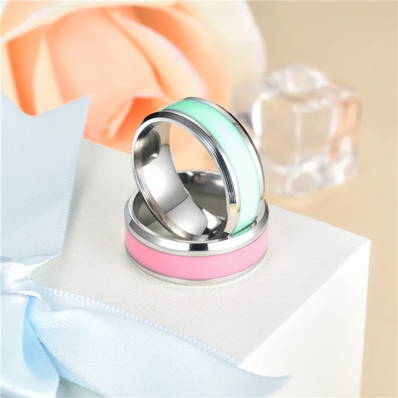 Модное эпоксидное фиолетовое, розовое, голубое, зеленое кольцо для женщин и мужчин из нержавеющей стали, Ювелирное кольцо G-150