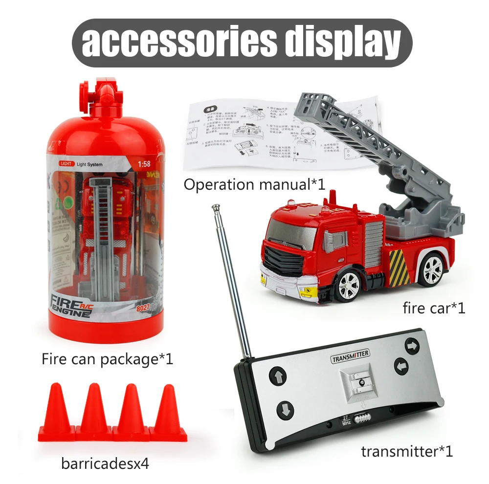 1:58 мини-пульт дистанционного управления пожарный двигатель Кокс Может пожарный модель радиоуправляемого грузовика с фонариком Развивающие игрушки для детей мальчиков Игрушки