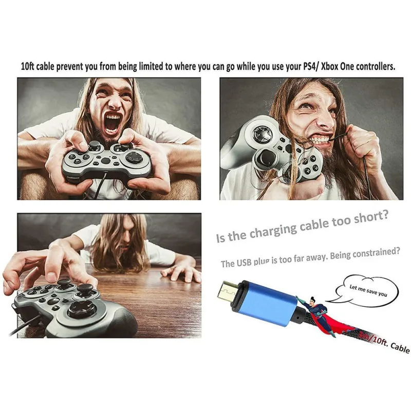 Для PS4 3 метра зарядный кабель usb зарядный кабель для PS4/xbox ONE геймпад