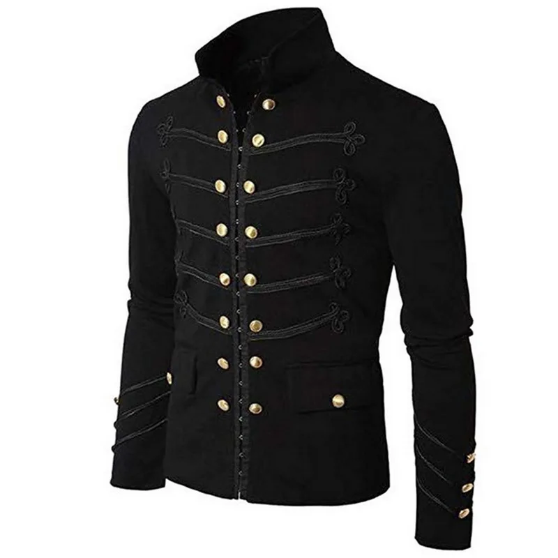 Men's Stand-Up Collar Gothic Jacket Coats Double Button Decorated Coats Uniform Costume Praty Coat Outwears Casual Streetwears