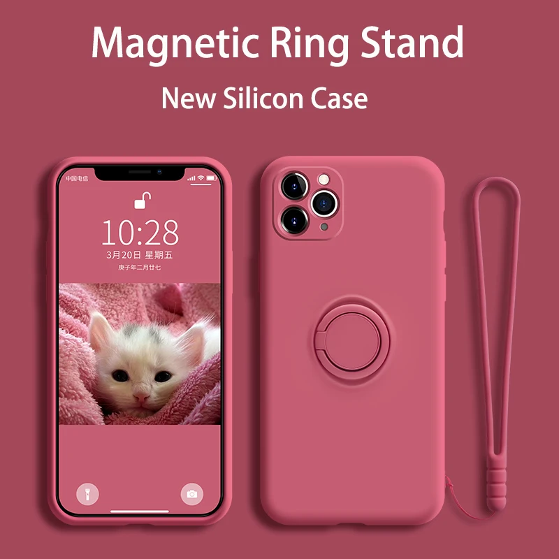Силиконовый чехол для iPhone 11 мягкий с кольцом и подставкой Pro Max XR XS SE 2020 7 8