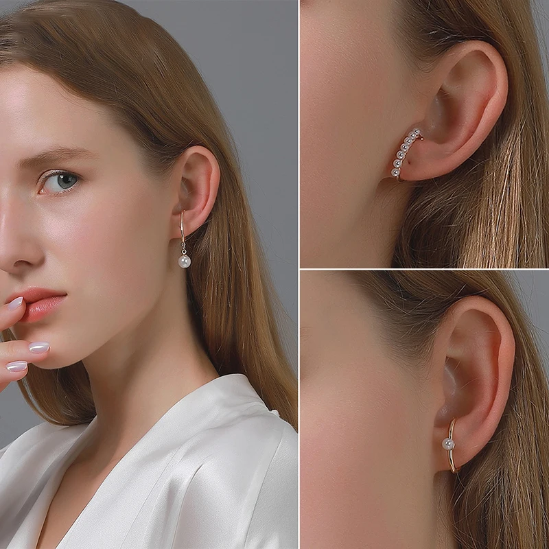 

Vintage Round Pearls Ear Clip Non Pierced Ear Cuff with Fake Pearl Simple Delicate Ear Climber Fashion Bridal Jewelry