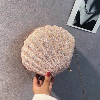 

Cute Sequins Small Shell Bag Shoulder Handbags Phone Money Pouch Chain Crossbody Bags For Women Girl Chain Bags