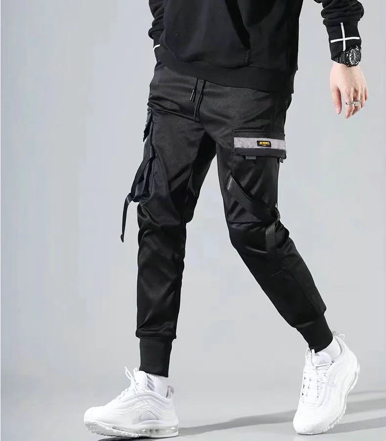 Мужские шаровары с несколькими карманами в стиле хип-хоп брюки уличная одежда спортивные брюки мужские повседневные Модные брюки-карго мужские черные