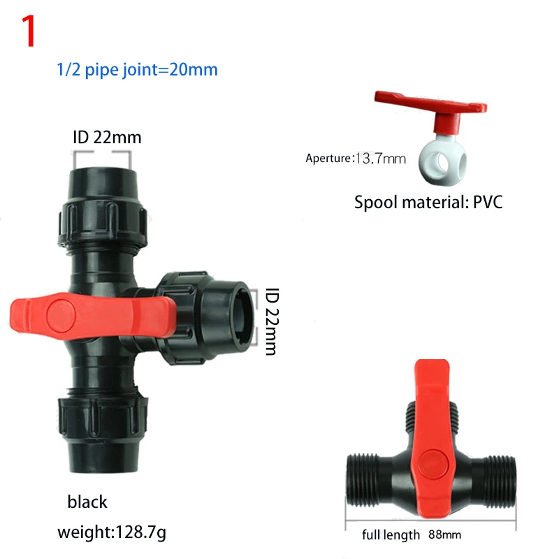 3 way pvc ball valve drip irrigation valve water shut off valve water
