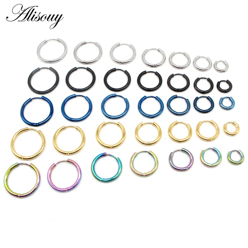 Alisouy 2pcs 스테인레스 스틸 1.6/2/2.5/3/5mm 두께 여성 남성 서클 클립 라운드 후프 귀걸이 귀 헬릭스 펑크 피어싱 쥬얼리 4