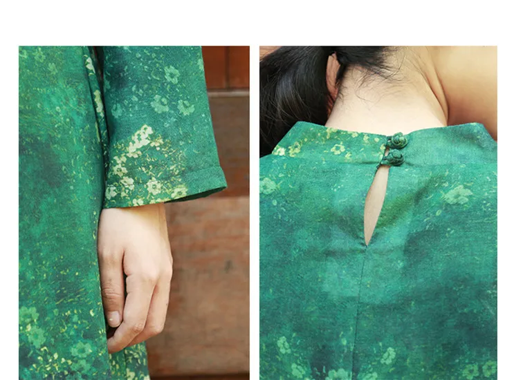 LZJN 2019 Women Autumn Long Sleeve Dress Floral Printed Belt Waist Long Dress Vestido Loose Robe with Pockets and Cotton Lining (7)