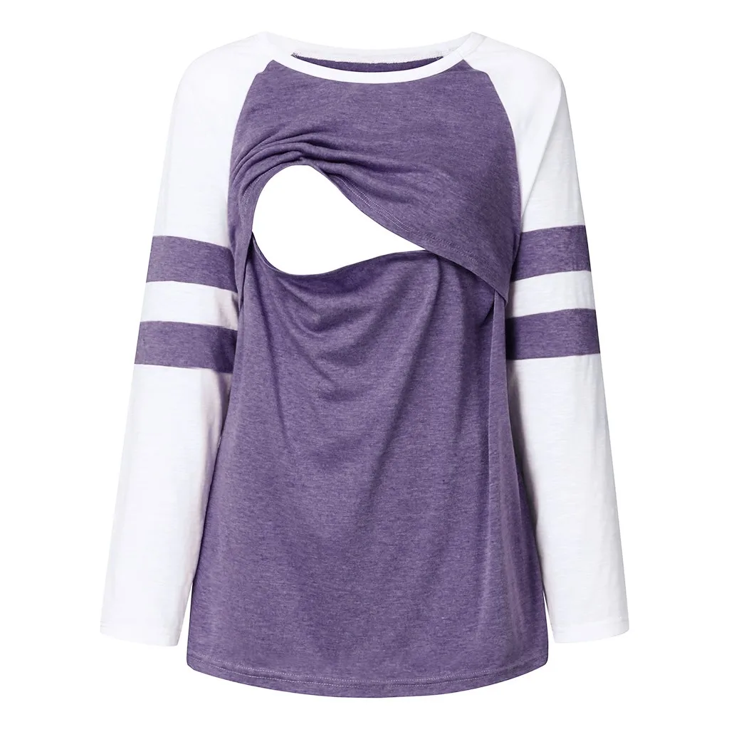 TELOTUNY кормления блузка Для женщин по беременности и родам длинный рукав кормящих лоскутное Цвет Топы Блузка для кормления грудью Беременность футболки 1021