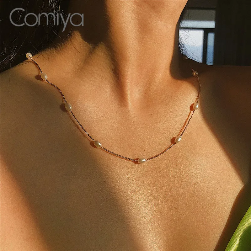 

Comiya Fashion Necklaces Gold Silver Color Zinc Alloy Links Chain Accessories Feminino Jewelry Acrylic Pearls Maxi Necklace
