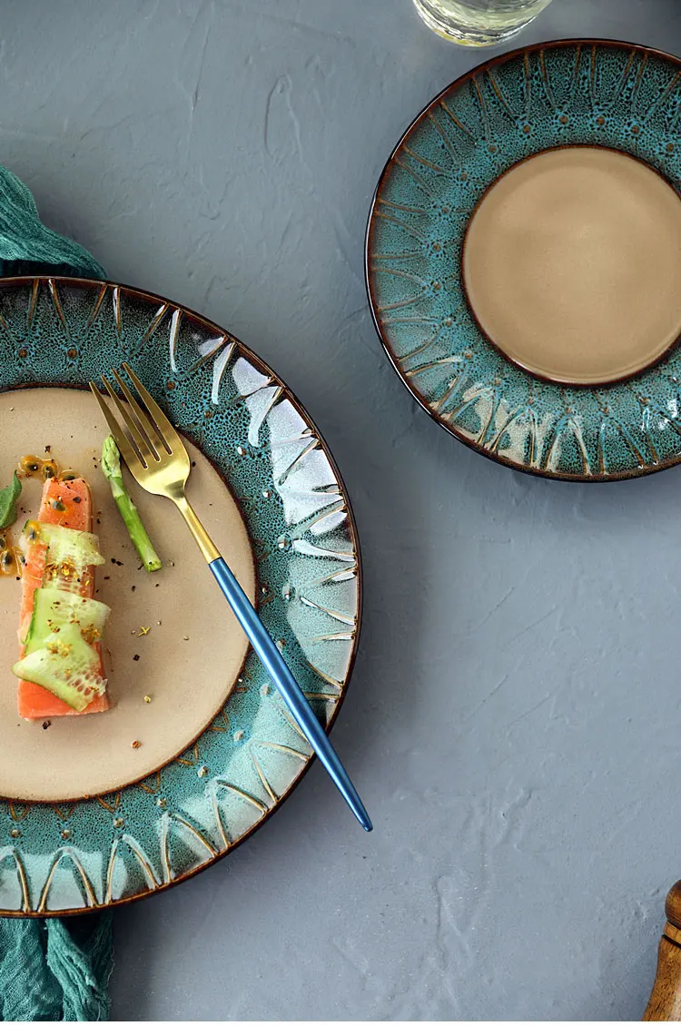 Европейский Павлин узор синий зеленый большая керамическая тарелка Креативные Круглые тарелки Стейк Салат закуски торт тарелки фарфоровая посуда