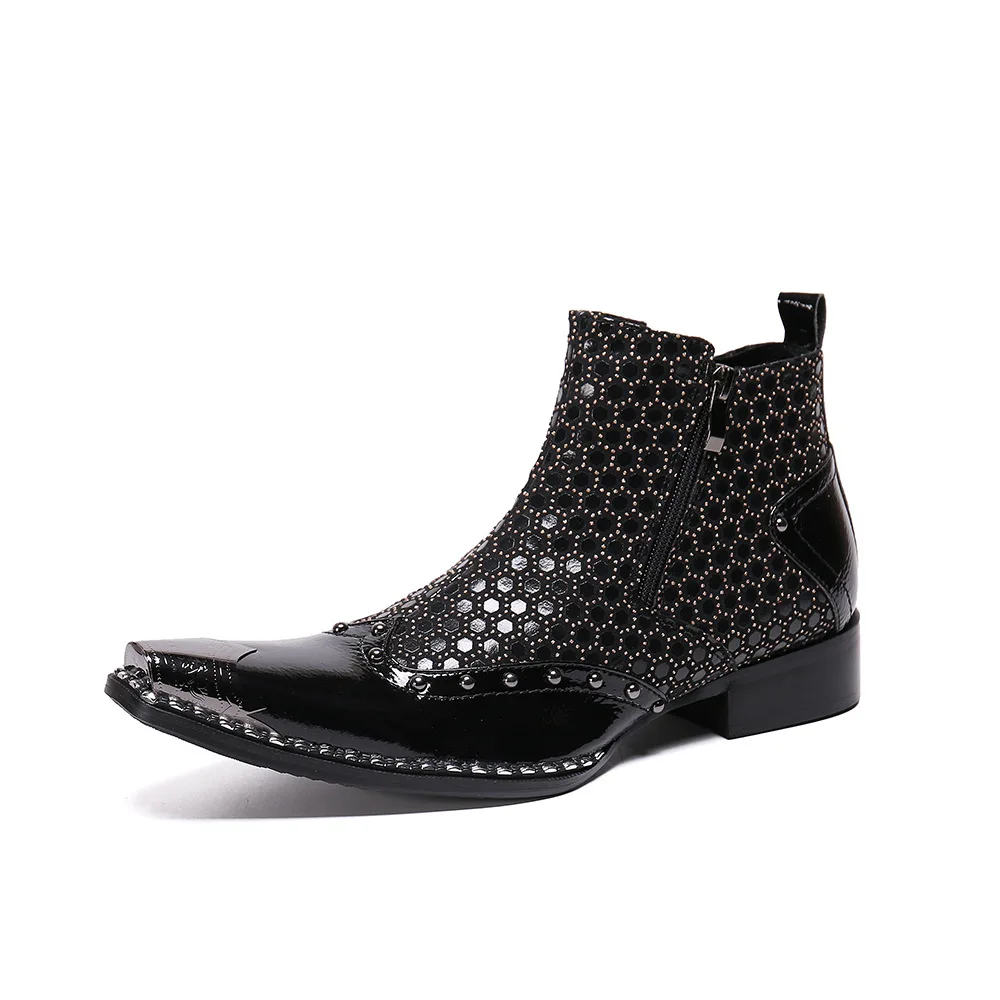 

Toe Ankle Boots Personality Men's Boots Botas De Seguridad Cow Leather New Pointed Toe Genuine Leather Full Grain Leather