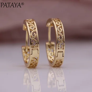 

PATAYA New Hollow Circle Round Dangle Earrings Women Cute Trendy Fine Fashion Jewelry 585 Rose Gold Carve Unique Simple Earrings