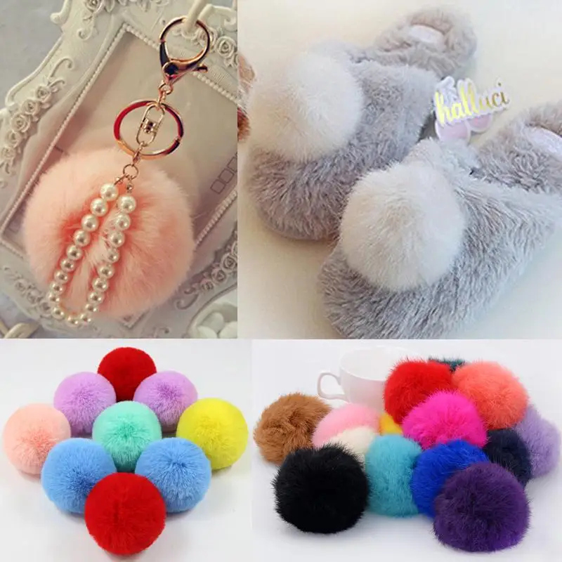 Faux Rabbit Fur Pom Pom Ball Soft Fluffy Hairball DIY Beanies Cap Keyring Key Chain Jewelry Sewing Apparel Accessories 8cm