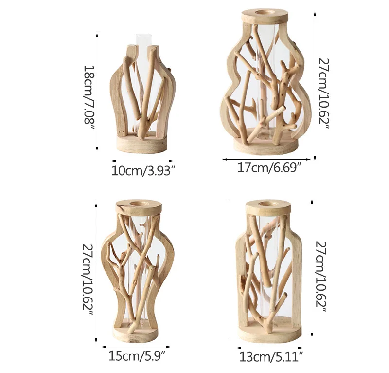 Ручная работа, деревянная ваза, украшение из массива дерева, цветочный горшок со стеклянным цветочным гидропонным контейнером, украшение для дома, ваза для растений