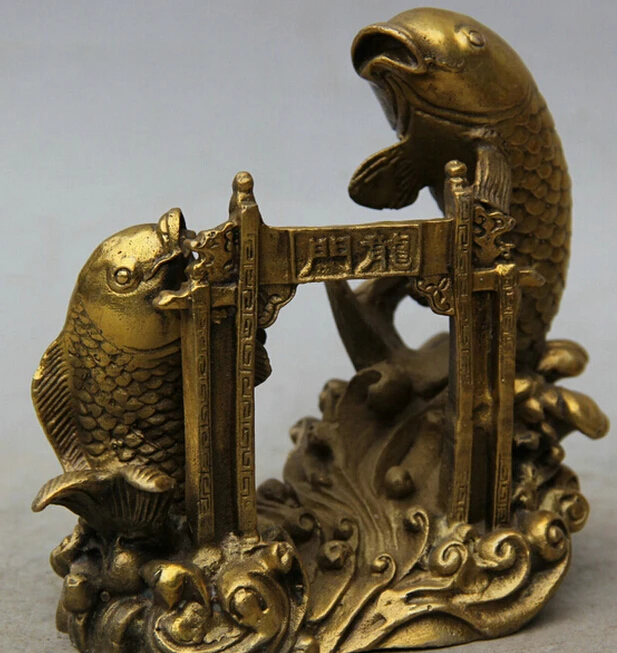 912++ " Китайская фэн-шуй латунная скульптура с двумя рыбками barracuda Pass Dragon Door