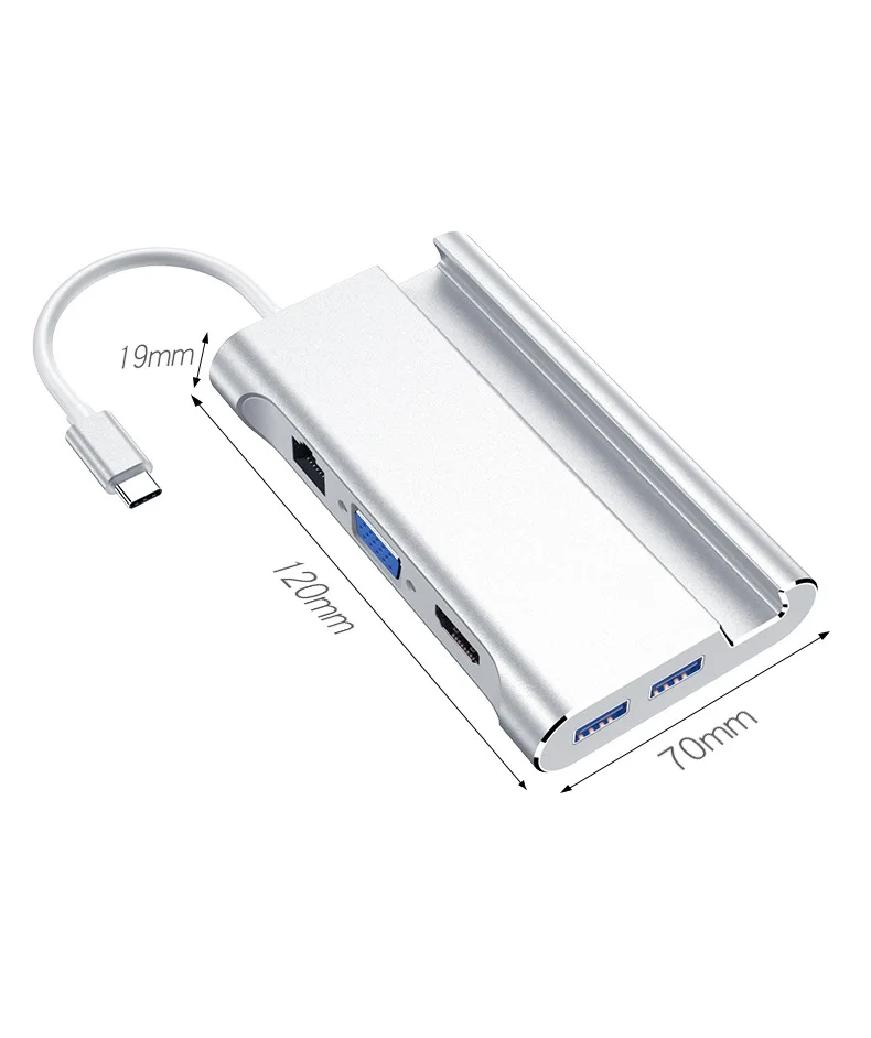 Tebe 7 в 1 USB-C USB 3,1 type C до 4K HDMI VGA Rj45 Gigabit Ethernet 3 USB 3,0 порт PD зарядный адаптер док-станция Держатель концентратор