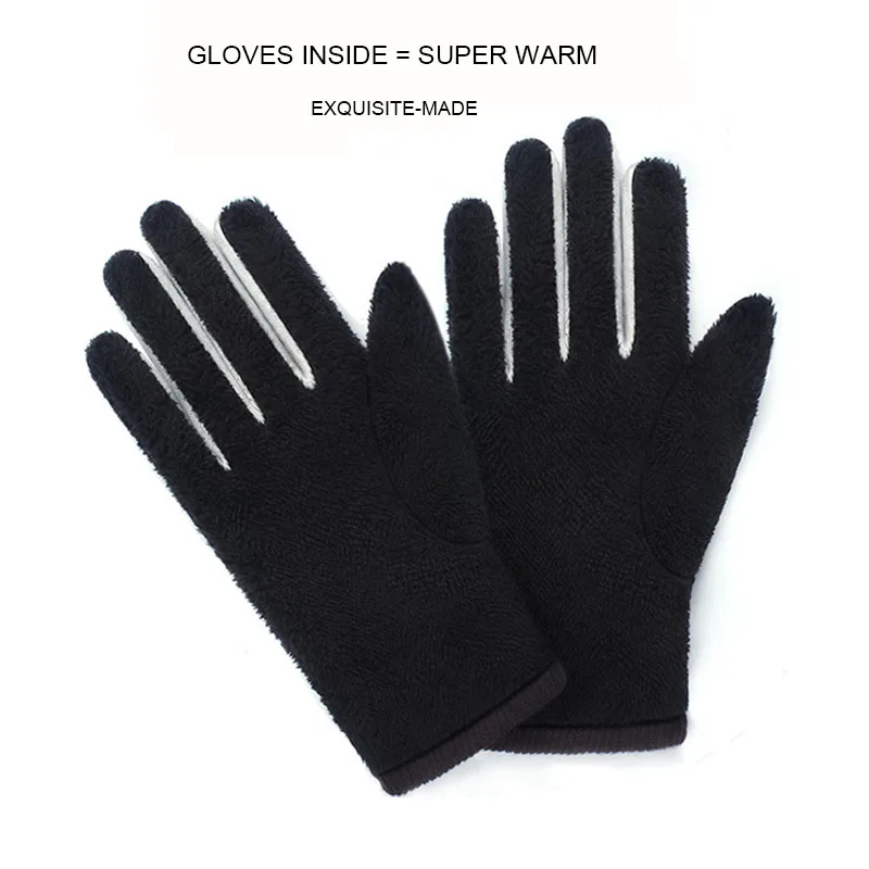 Men's Winter Warm Fashion Waterproof Gloves Men Faux Leather Driving Gloves Thin Leather for Touch Screen Brown Guantes