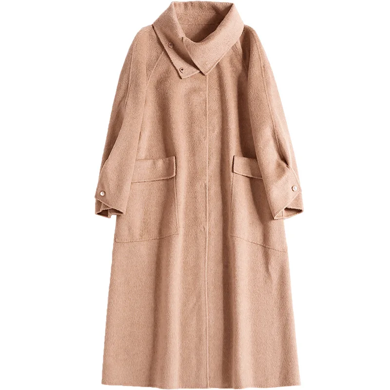High Quality Autumn Cashmere Coat Warm Winter Long Coat Women Long Wool Coat Office Lady Slim Female Overcoat Oversize Plussize